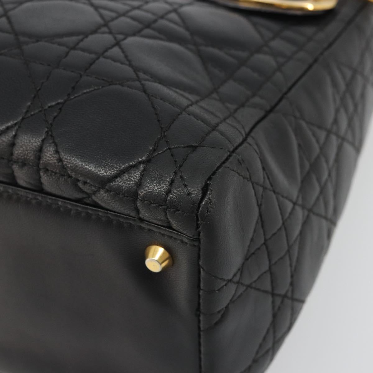 Christian Dior Canage Hand Bag Lamb Skin Black Gold Auth yk20574SAV