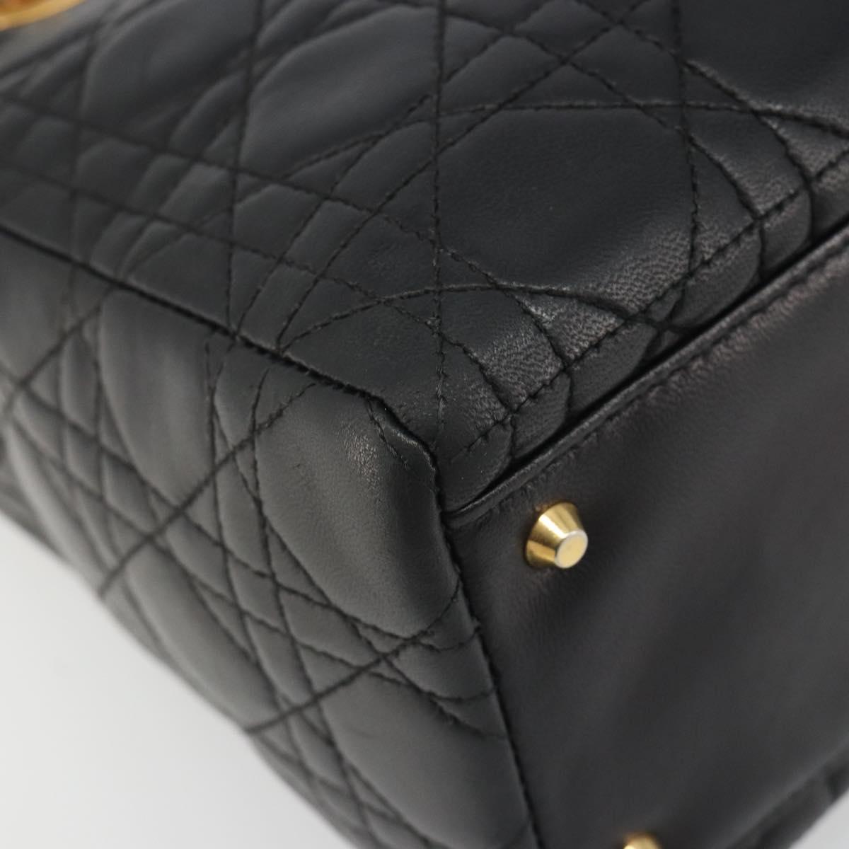 Christian Dior Canage Hand Bag Lamb Skin Black Gold Auth yk20574SAV