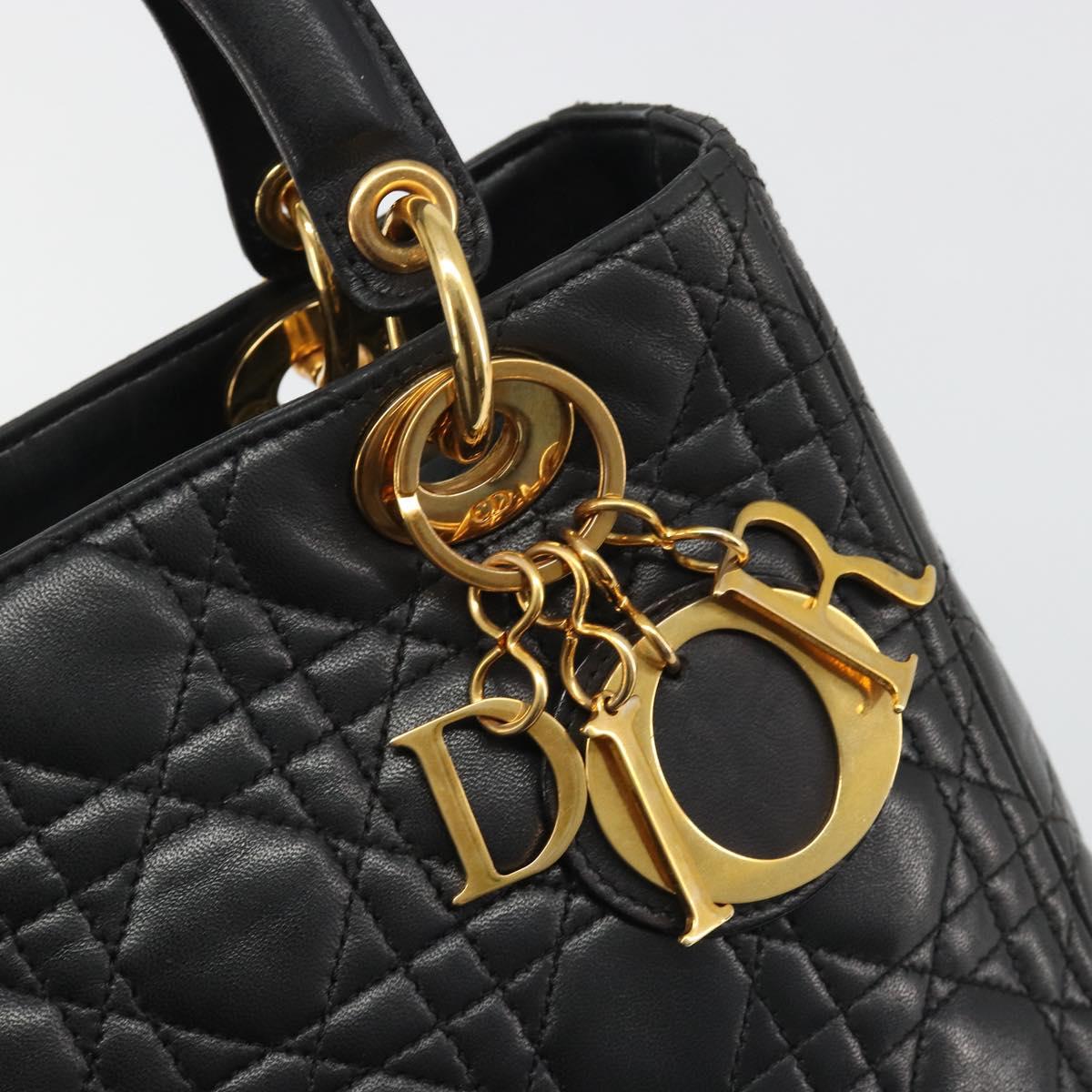 Christian Dior Canage Hand Bag Lamb Skin Black Gold Auth yk20574SAV