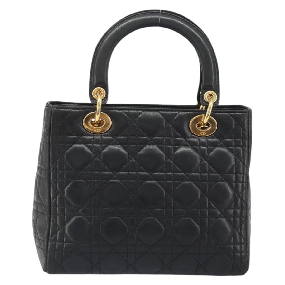 Christian Dior Canage Hand Bag Lamb Skin Black Gold Auth yk20574SAV