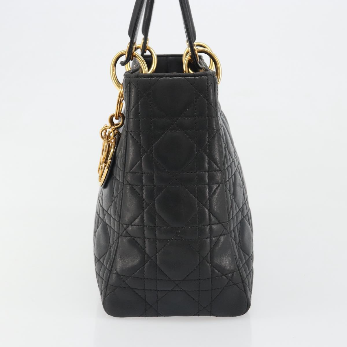 Christian Dior Canage Hand Bag Lamb Skin Black Gold Auth yk20574SAV