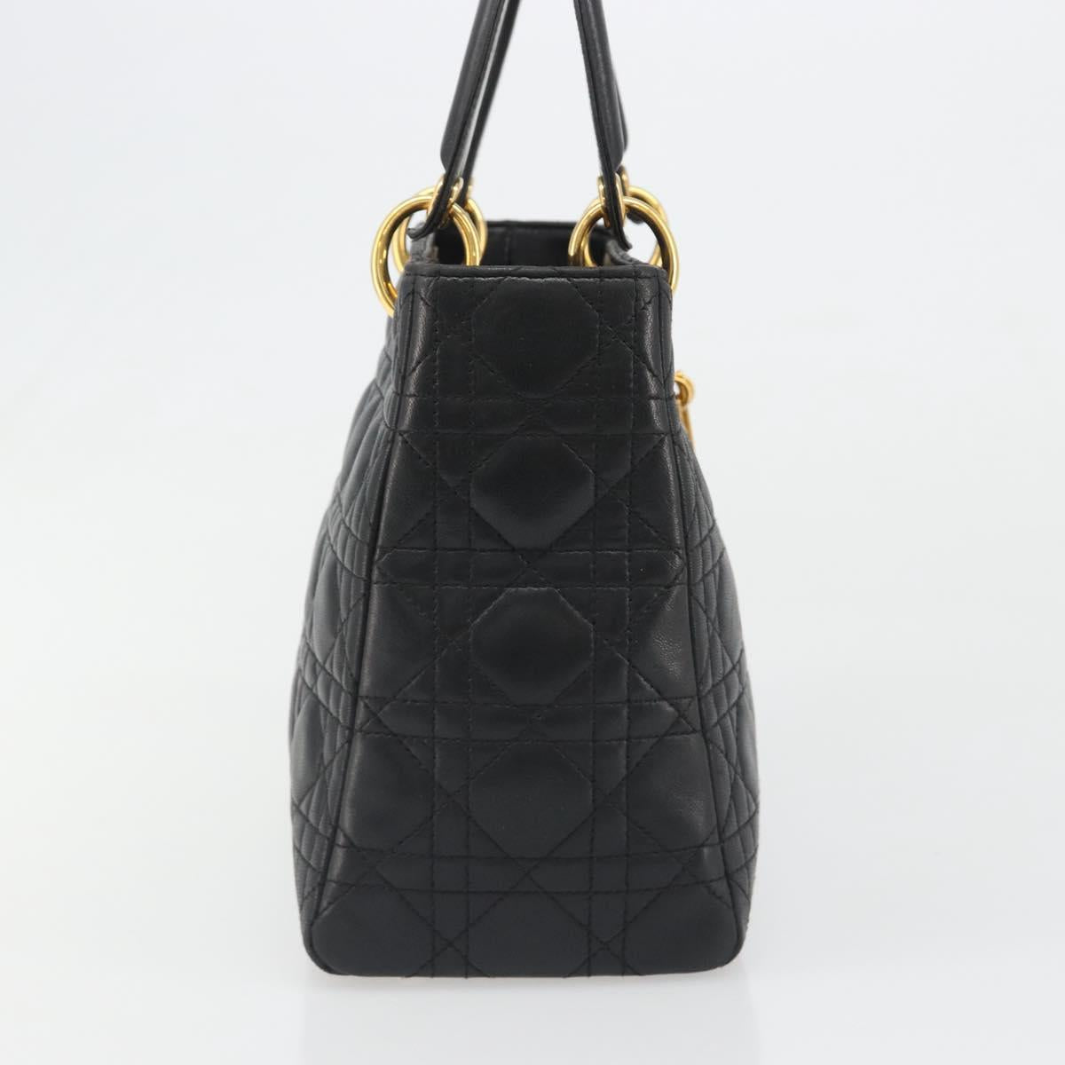 Christian Dior Canage Hand Bag Lamb Skin Black Gold Auth yk20574SAV
