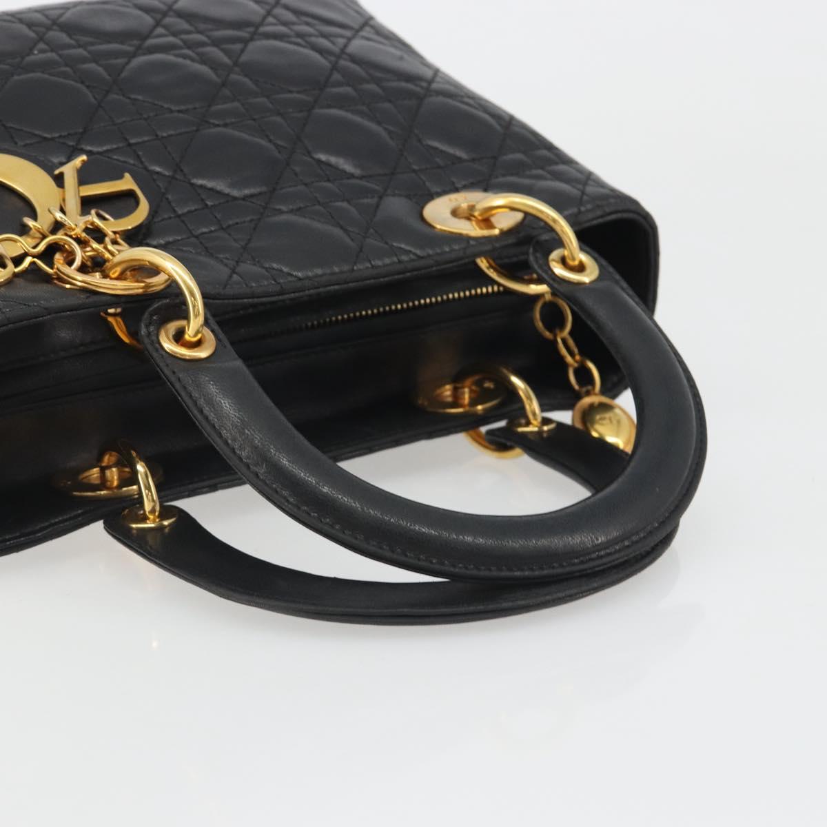 Christian Dior Canage Hand Bag Lamb Skin Black Gold Auth yk20574SAV