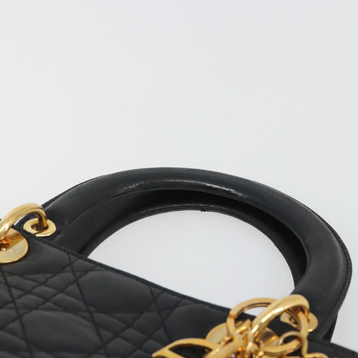 Christian Dior Canage Hand Bag Lamb Skin Black Gold Auth yk20574SAV