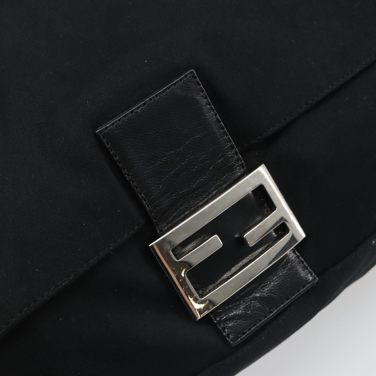 FENDI Mamma Baguette Shoulder Bag Cotton Jersey Black Silver Auth yk20575