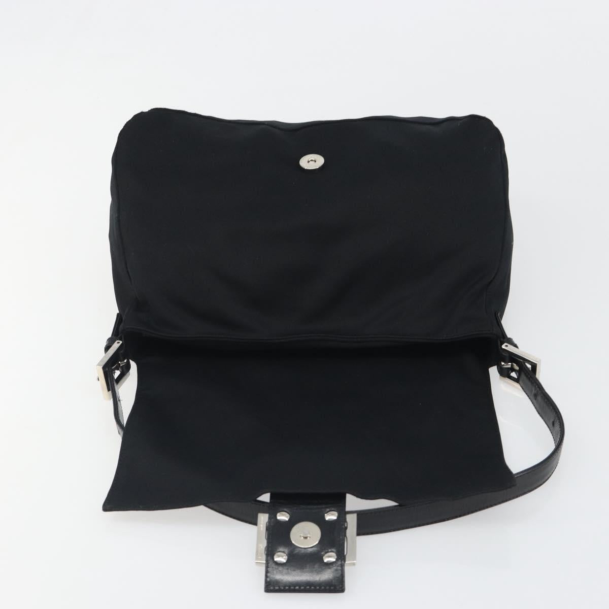 FENDI Mamma Baguette Shoulder Bag Cotton Jersey Black Silver Auth yk20575