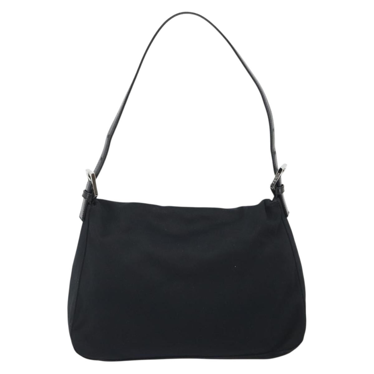 FENDI Mamma Baguette Shoulder Bag Cotton Jersey Black Silver Auth yk20575
