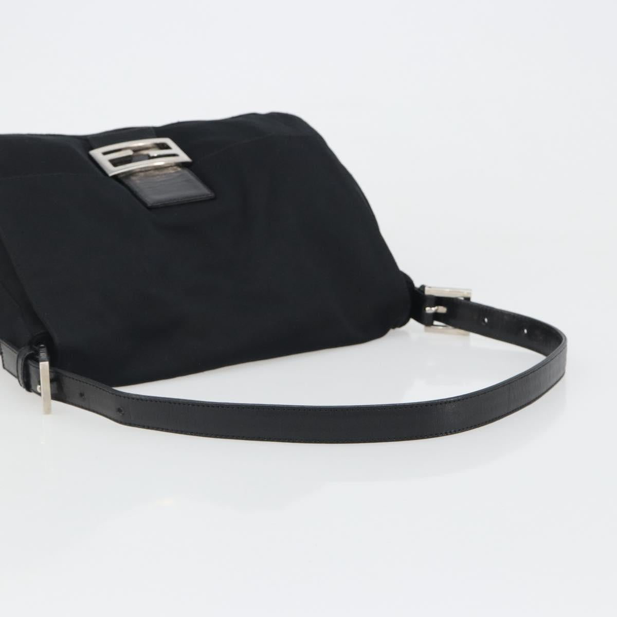 FENDI Mamma Baguette Shoulder Bag Cotton Jersey Black Silver Auth yk20575