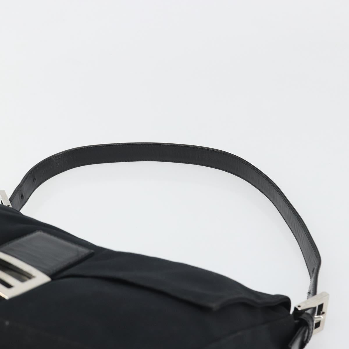 FENDI Mamma Baguette Shoulder Bag Cotton Jersey Black Silver Auth yk20575