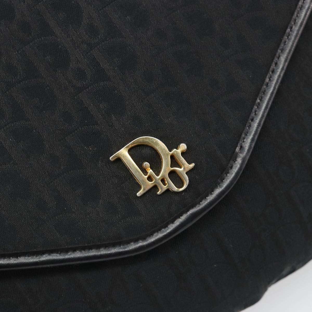 Christian Dior Trotter Canvas Chain Shoulder Bag Black Gold Auth yk20576