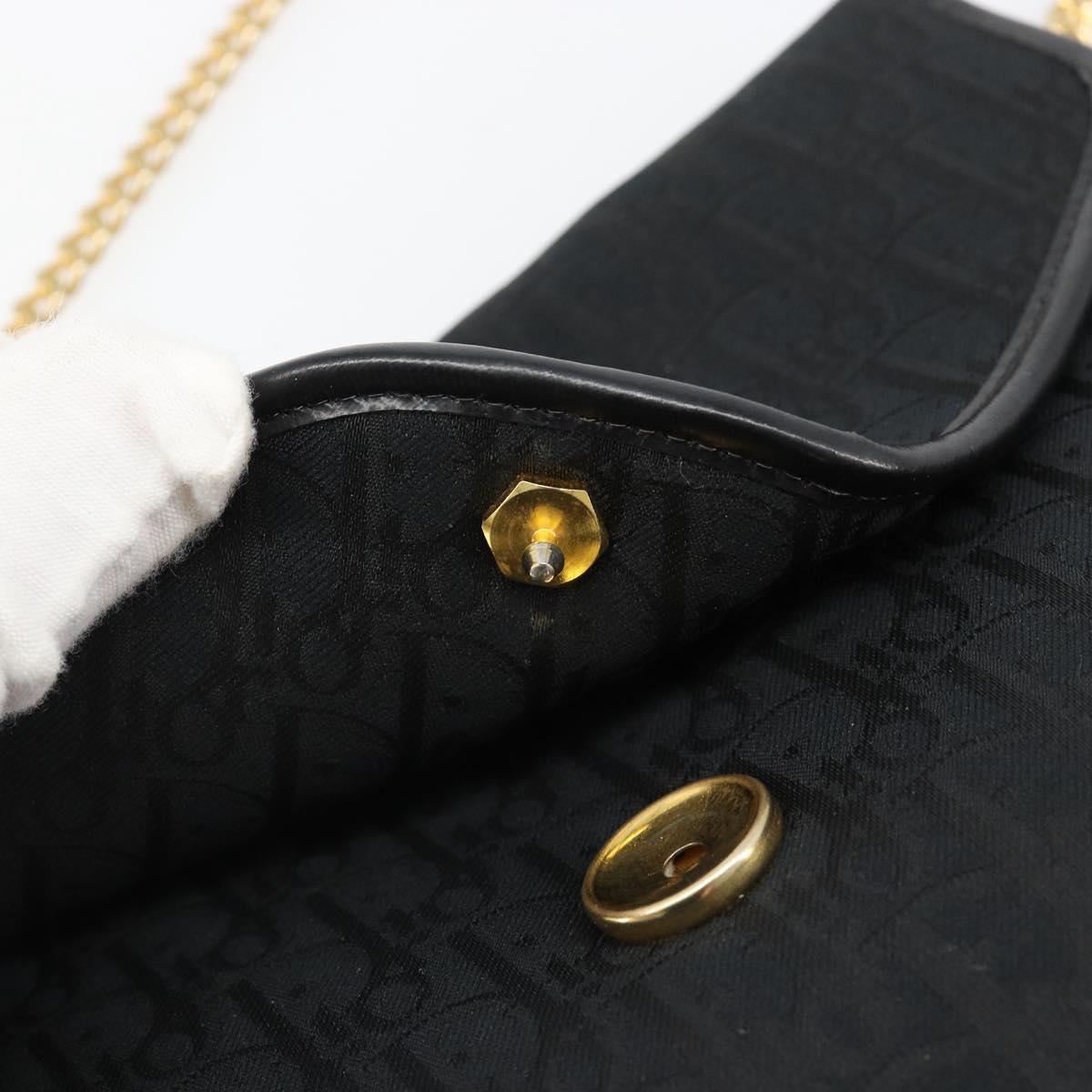 Christian Dior Trotter Canvas Chain Shoulder Bag Black Gold Auth yk20576