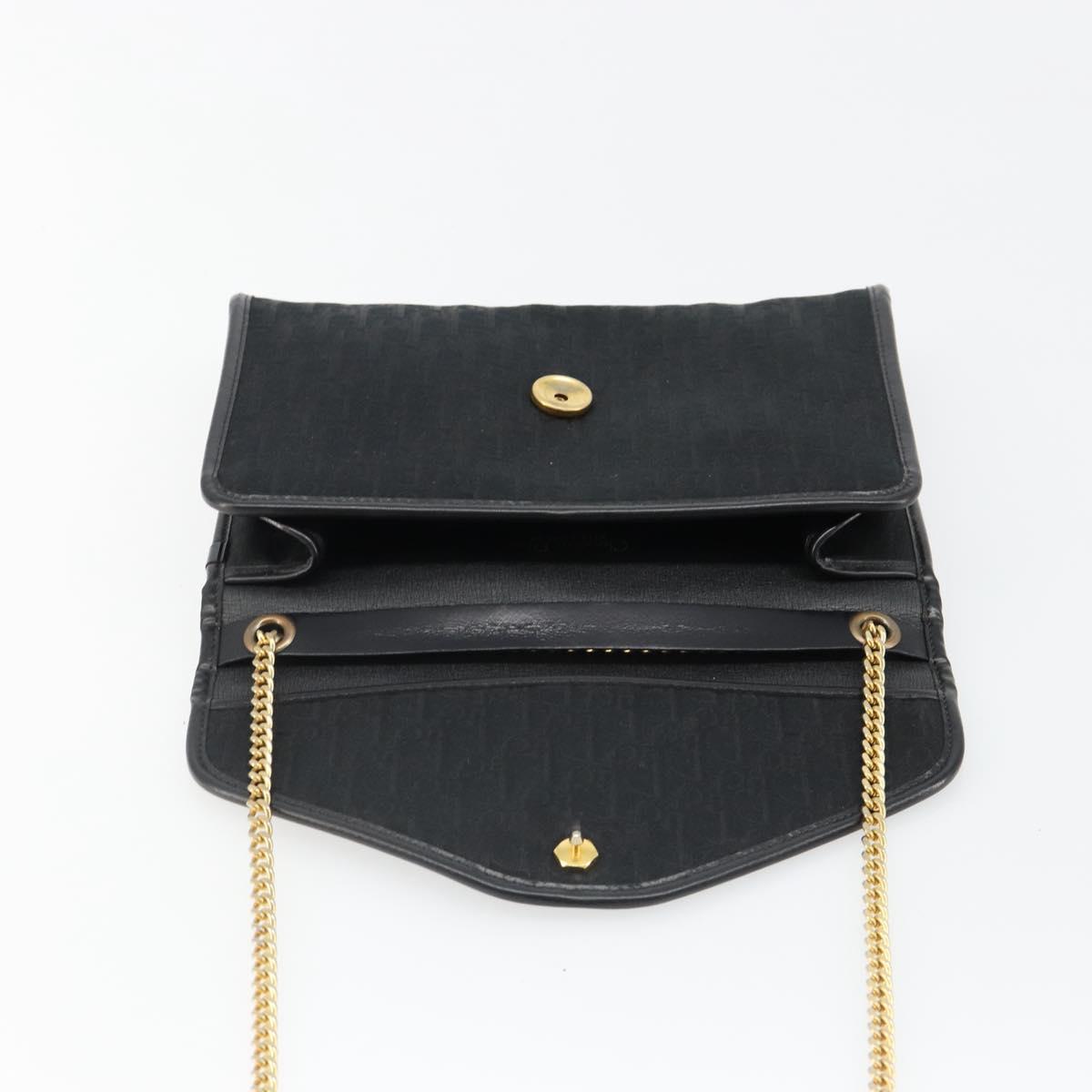 Christian Dior Trotter Canvas Chain Shoulder Bag Black Gold Auth yk20576