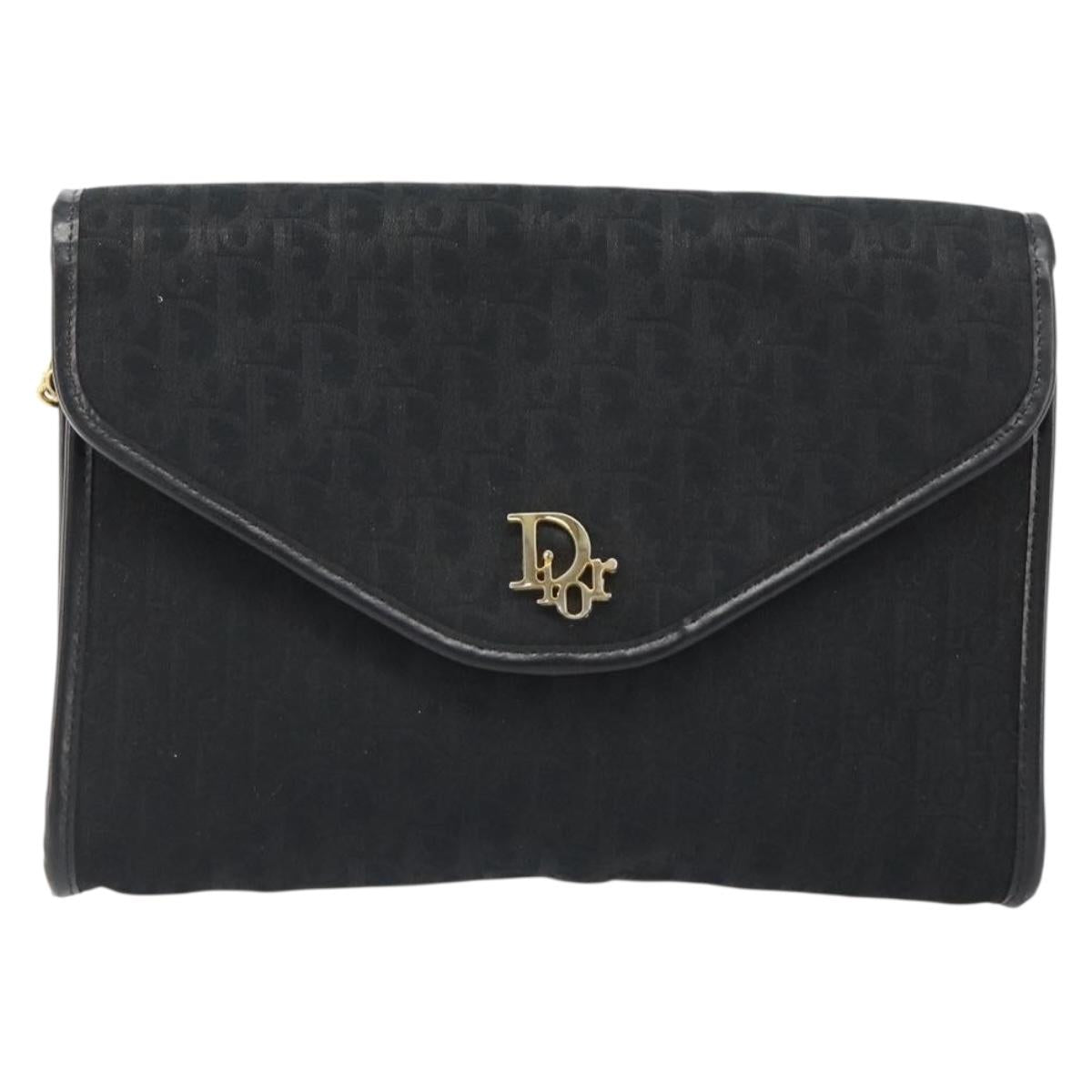 Christian Dior Trotter Canvas Chain Shoulder Bag Black Gold Auth yk20576
