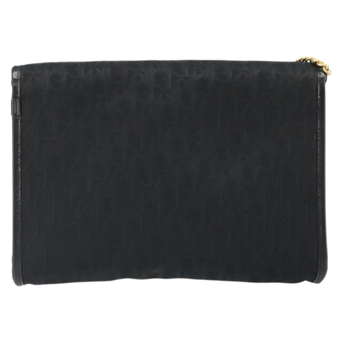 Christian Dior Trotter Canvas Chain Shoulder Bag Black Gold Auth yk20576
