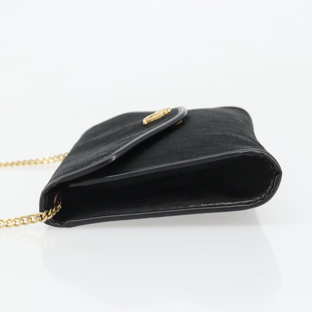 Christian Dior Trotter Canvas Chain Shoulder Bag Black Gold Auth yk20576