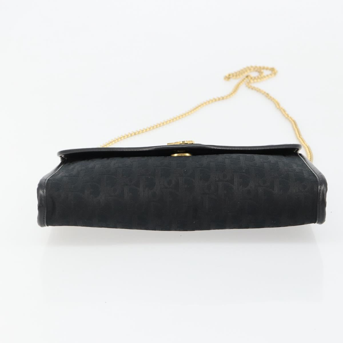Christian Dior Trotter Canvas Chain Shoulder Bag Black Gold Auth yk20576