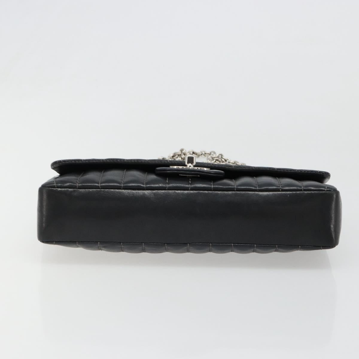 CHANEL Mademoiselle Chain Hand Bag Lamb Skin Black Silver CC Auth yk20577SAV