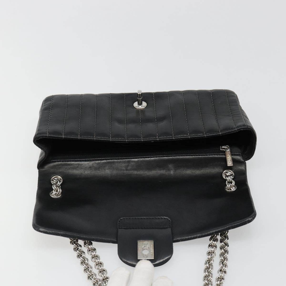 CHANEL Mademoiselle Chain Hand Bag Lamb Skin Black Silver CC Auth yk20577SAV