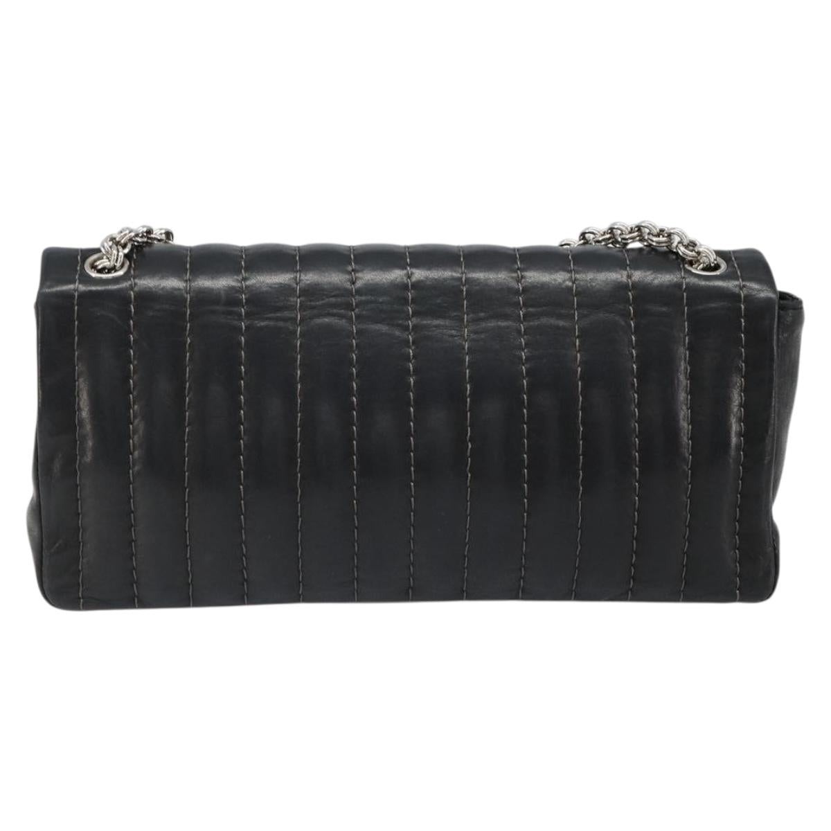CHANEL Mademoiselle Chain Hand Bag Lamb Skin Black Silver CC Auth yk20577SAV