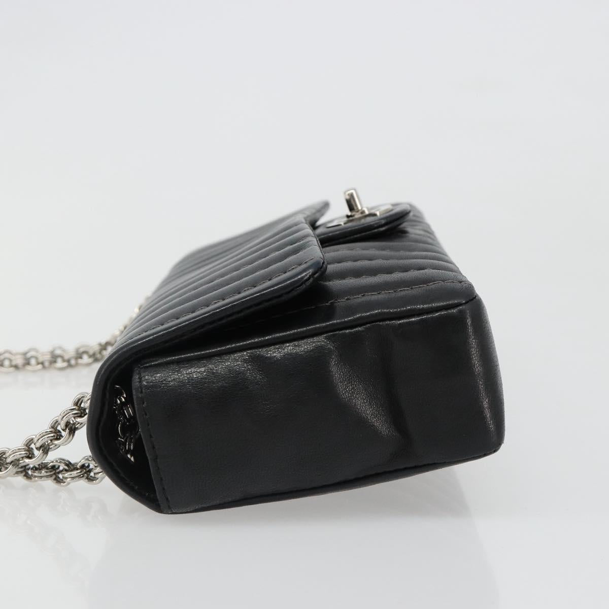CHANEL Mademoiselle Chain Hand Bag Lamb Skin Black Silver CC Auth yk20577SAV