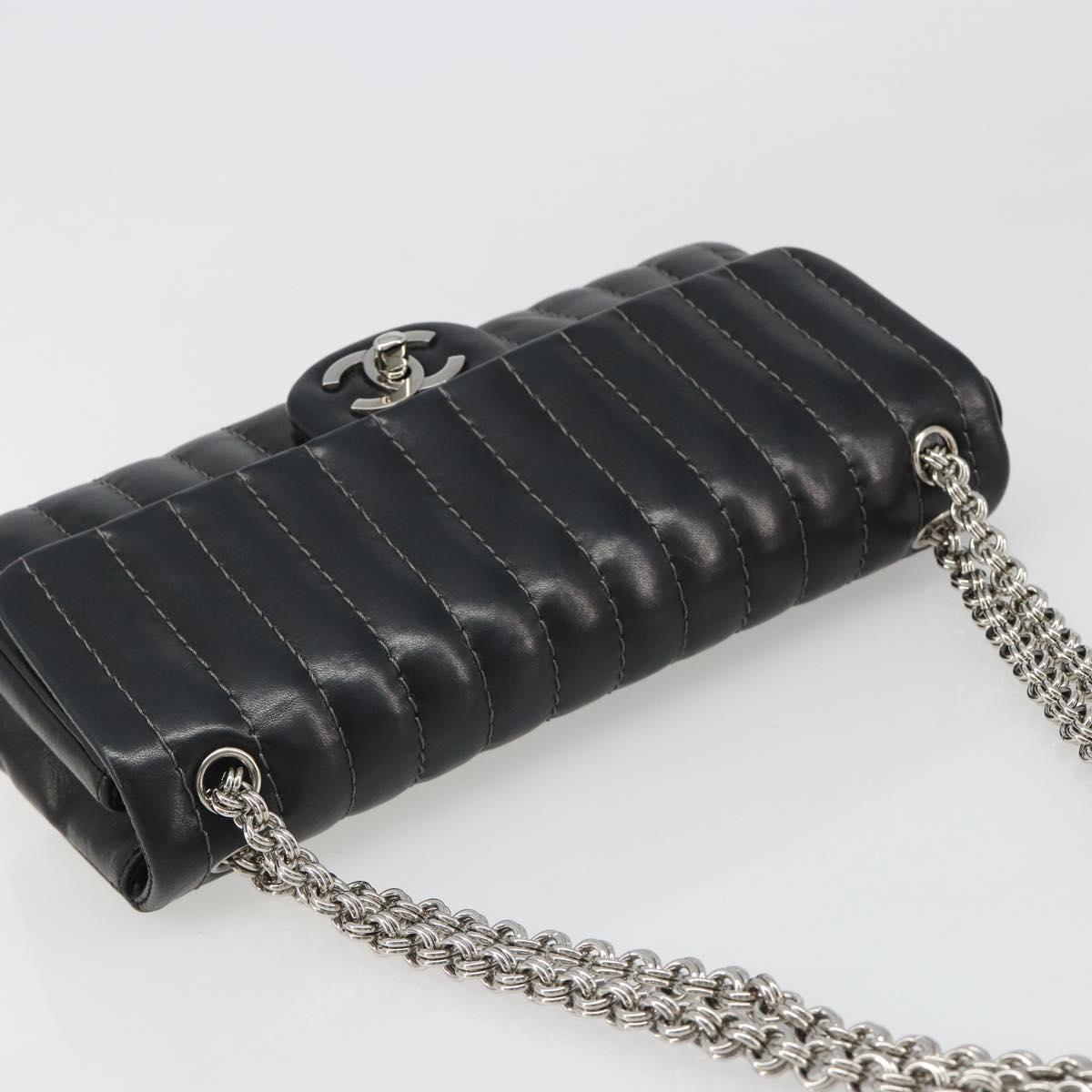 CHANEL Mademoiselle Chain Hand Bag Lamb Skin Black Silver CC Auth yk20577SAV