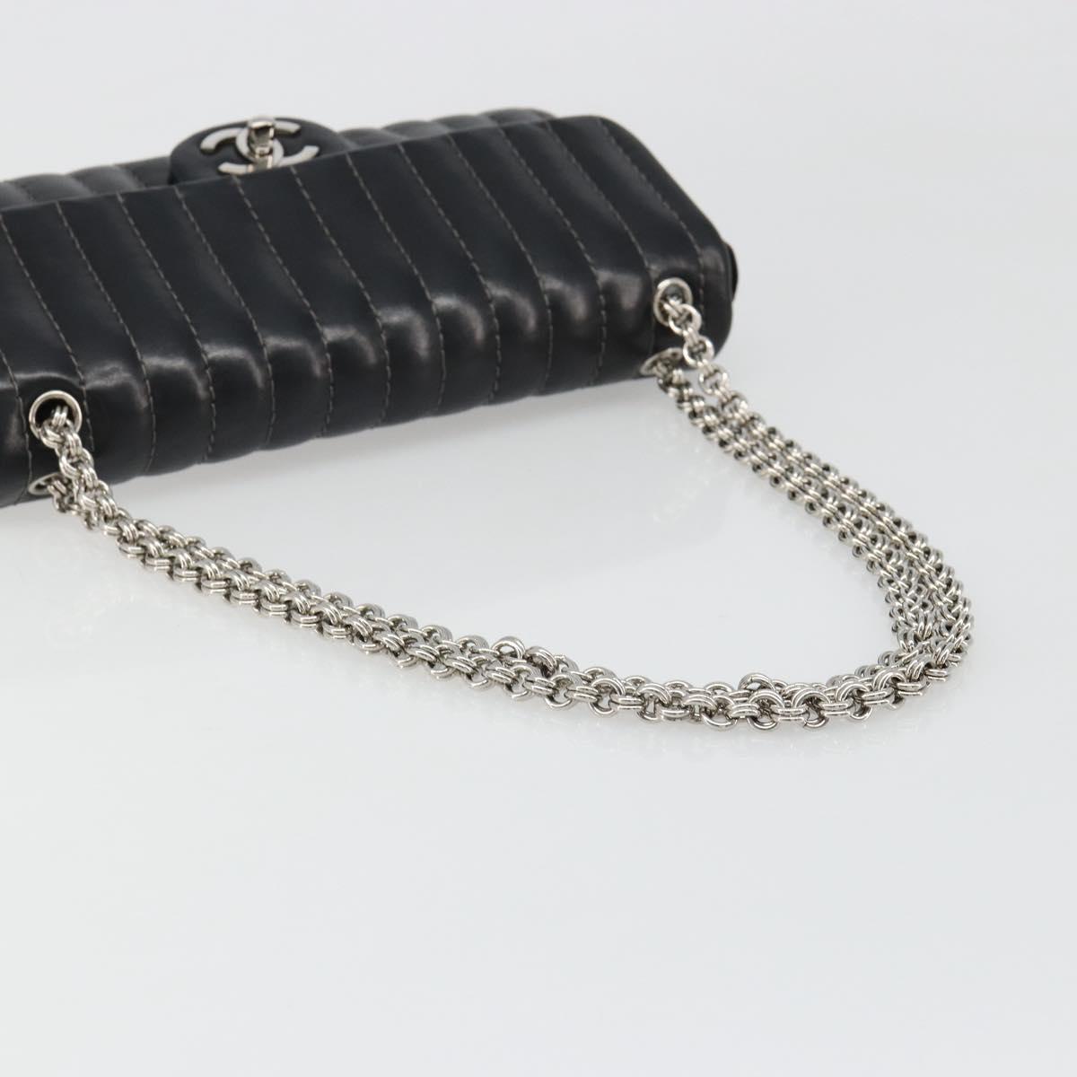 CHANEL Mademoiselle Chain Hand Bag Lamb Skin Black Silver CC Auth yk20577SAV