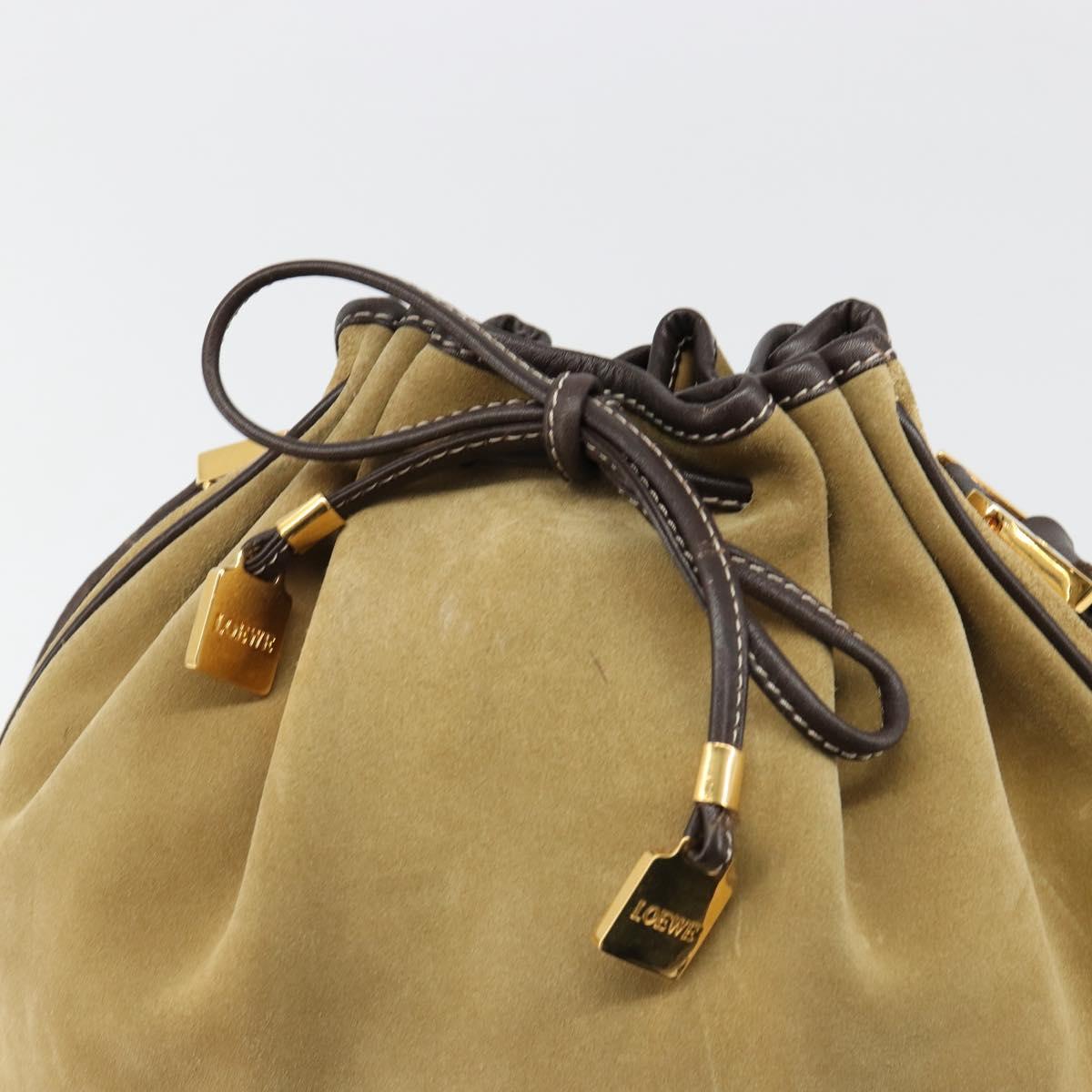 LOEWE Anagram Shoulder Bag Suede Beige Gold Auth yk20584