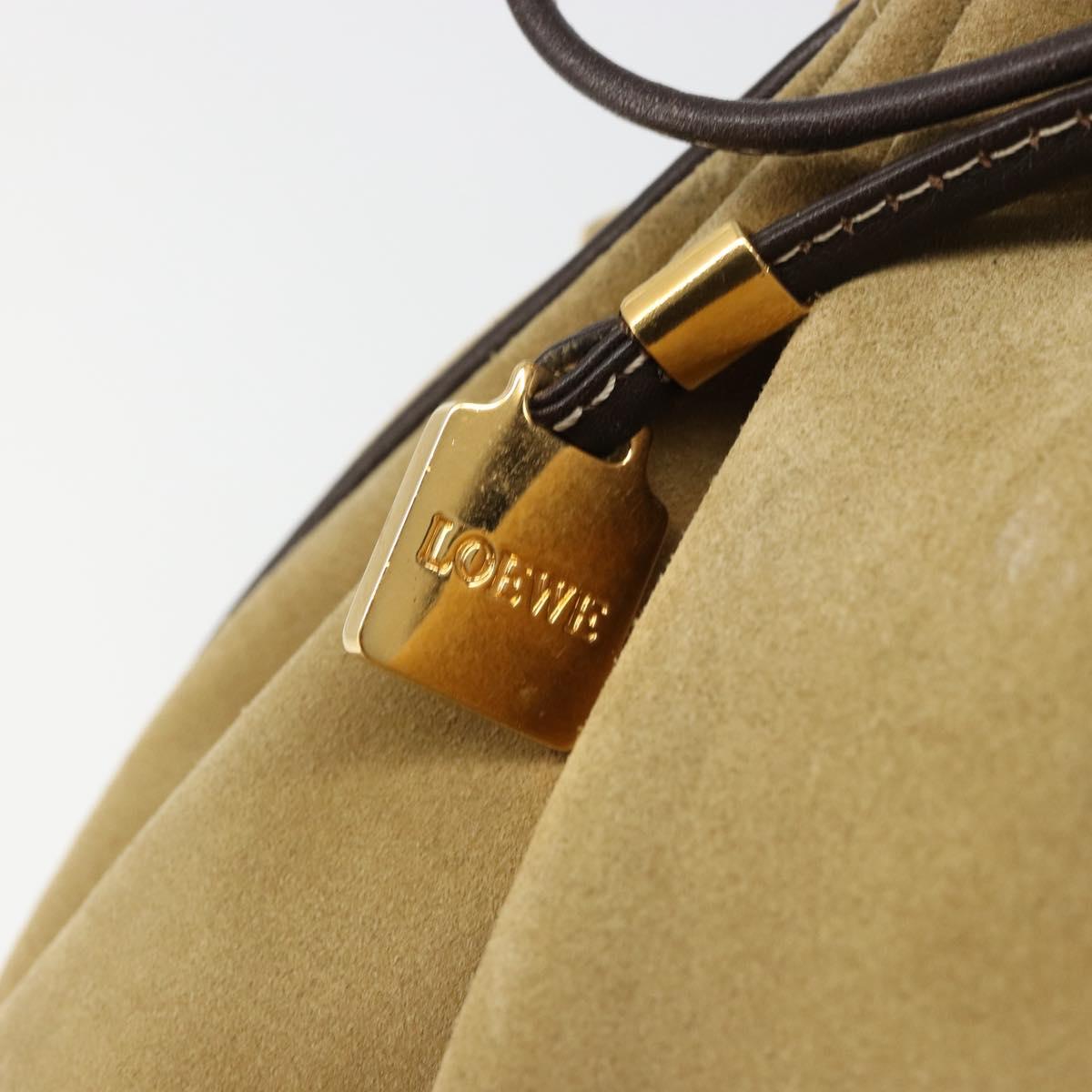 LOEWE Anagram Shoulder Bag Suede Beige Gold Auth yk20584