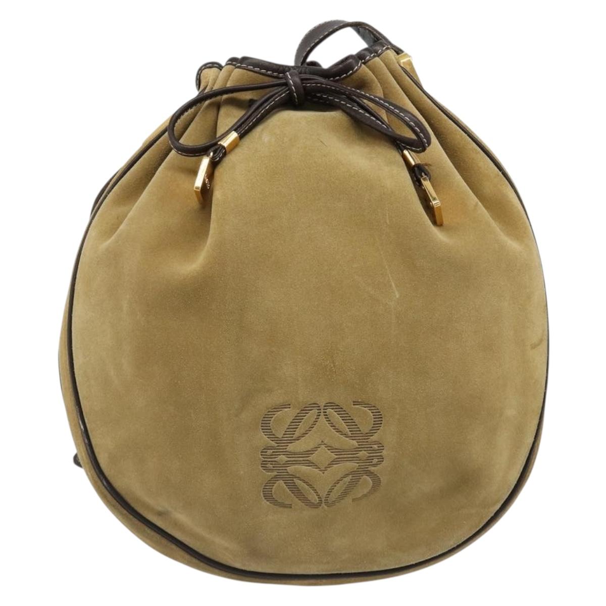 LOEWE Anagram Shoulder Bag Suede Beige Gold Auth yk20584