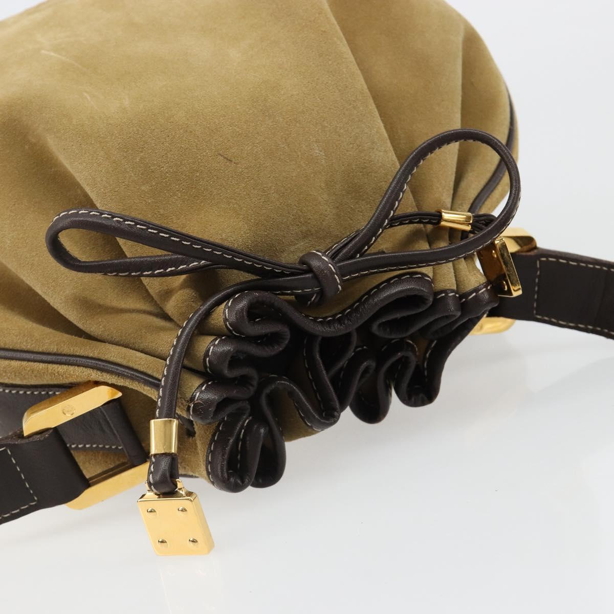 LOEWE Anagram Shoulder Bag Suede Beige Gold Auth yk20584