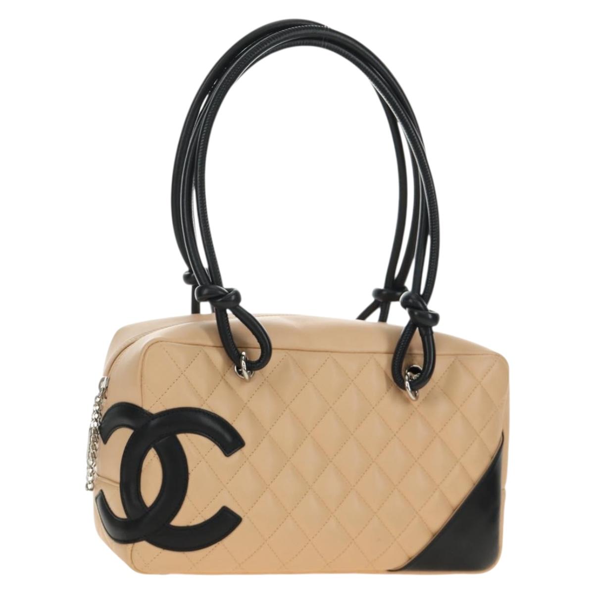 CHANEL Cambon Line Hand Bag Leather Beige Silver CC Auth yk20585SAM