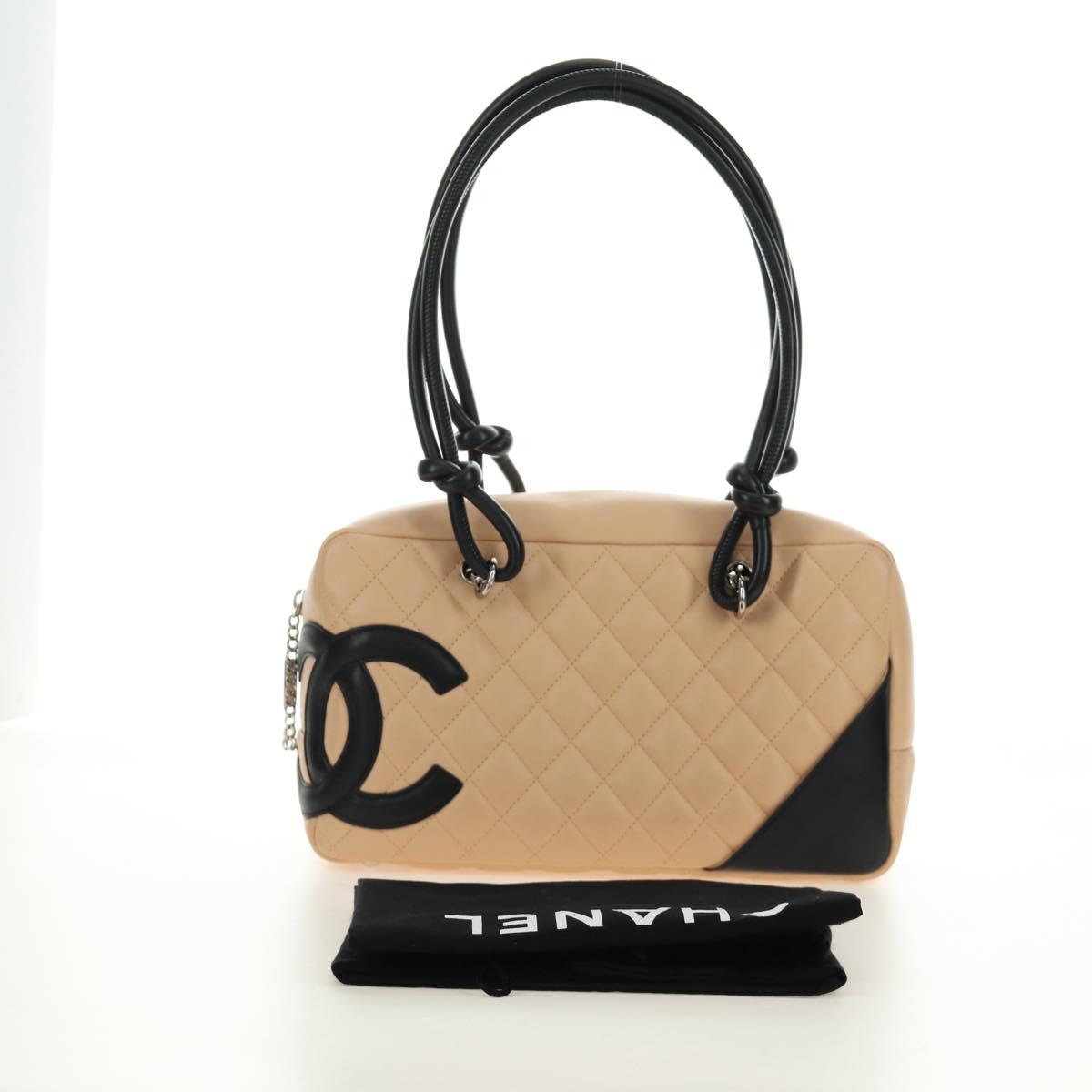 CHANEL Cambon Line Hand Bag Leather Beige Silver CC Auth yk20585SAM