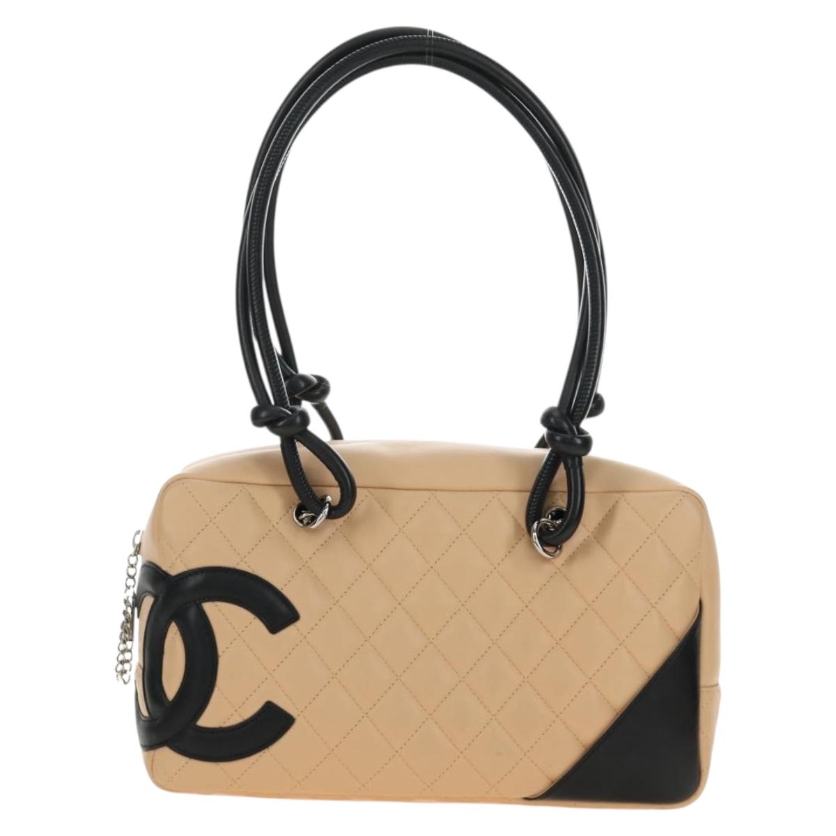CHANEL Cambon Line Hand Bag Leather Beige Silver CC Auth yk20585SAM