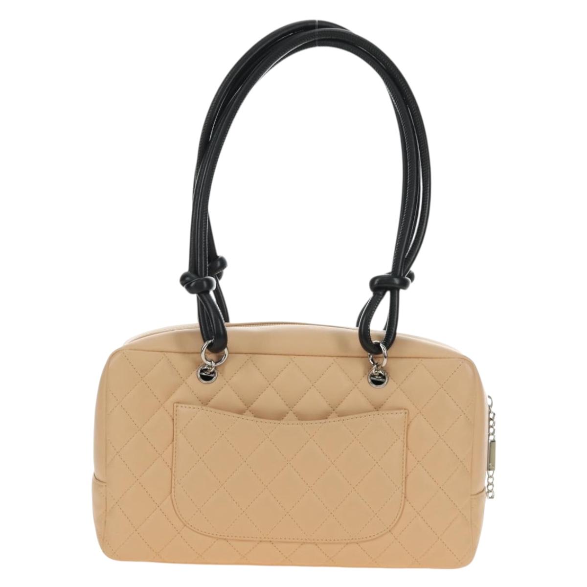 CHANEL Cambon Line Hand Bag Leather Beige Silver CC Auth yk20585SAM