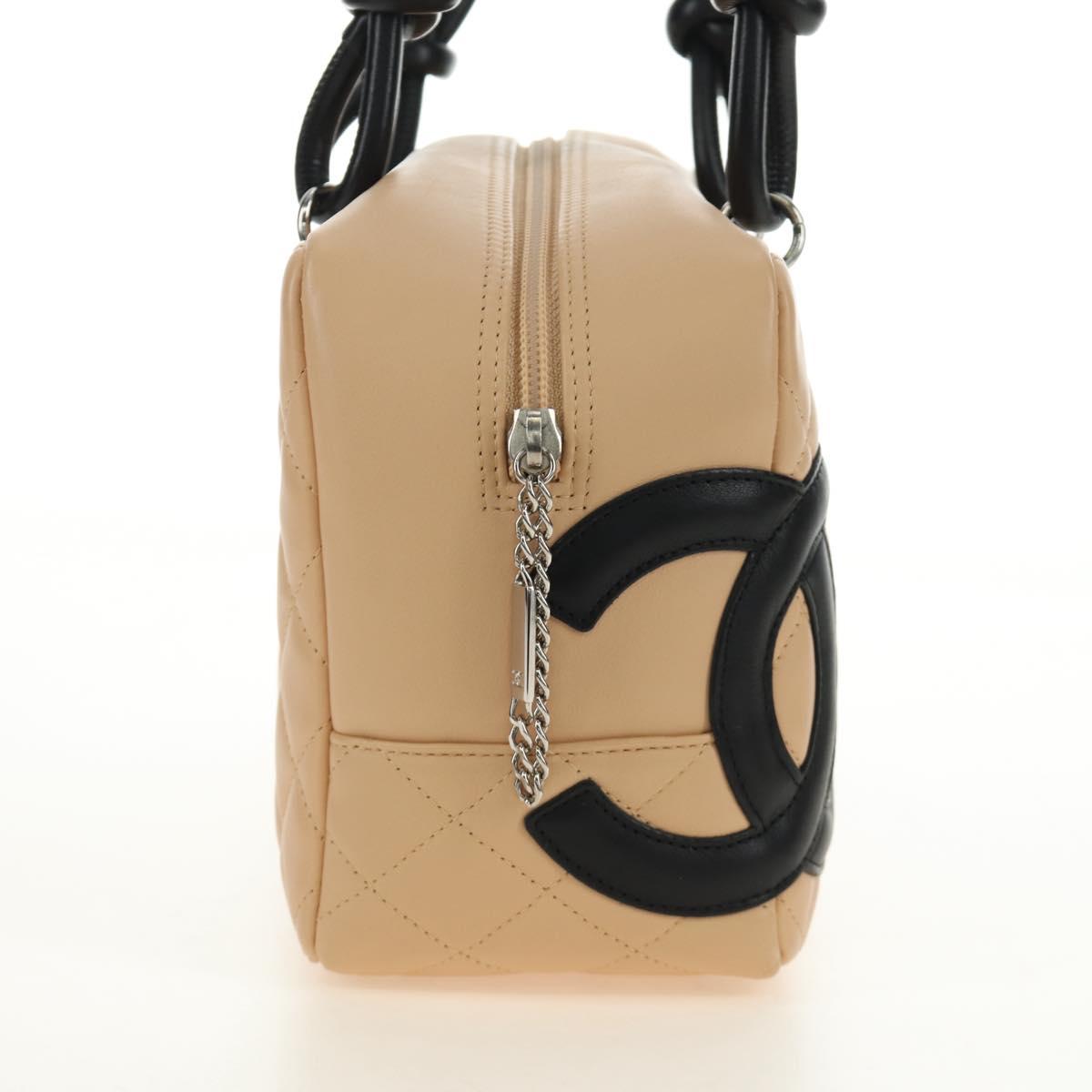 CHANEL Cambon Line Hand Bag Leather Beige Silver CC Auth yk20585SAM