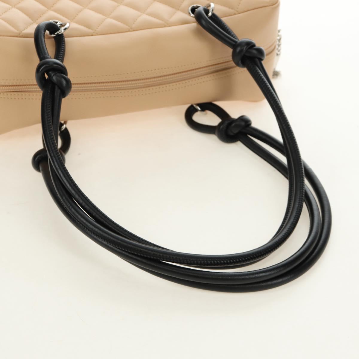CHANEL Cambon Line Hand Bag Leather Beige Silver CC Auth yk20585SAM