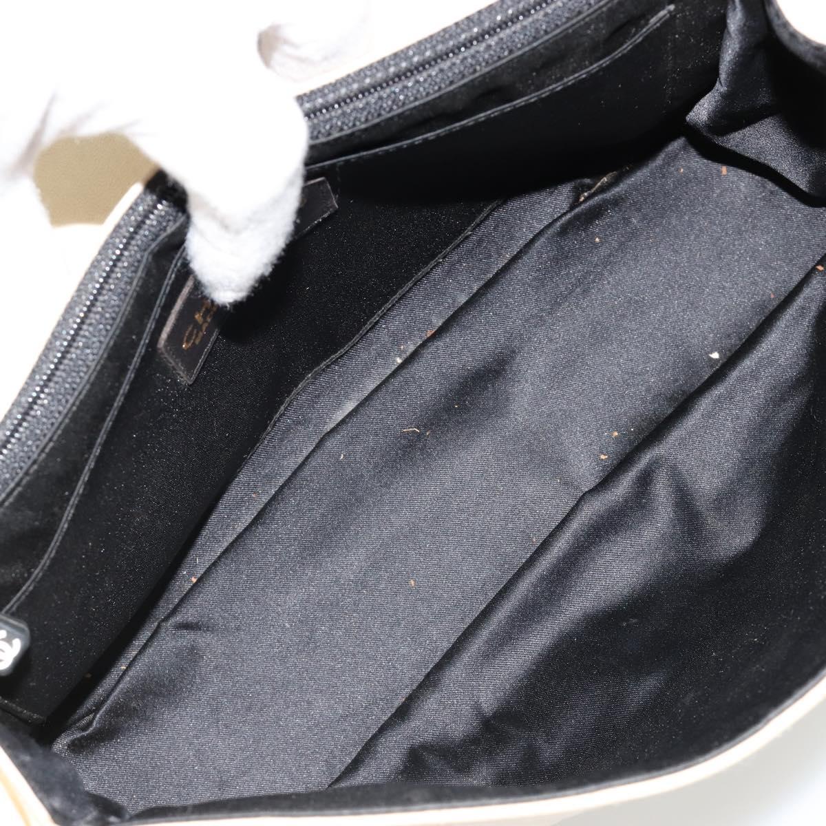 CHANEL Choco Bar Shoulder Bag Lamb Skin White Gold CC Auth yk20586