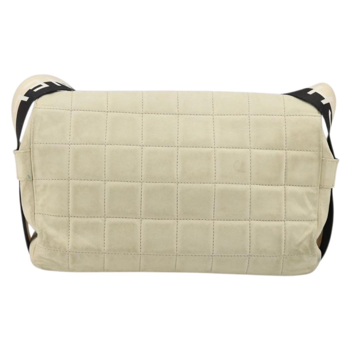 CHANEL Choco Bar Shoulder Bag Lamb Skin White Gold CC Auth yk20586