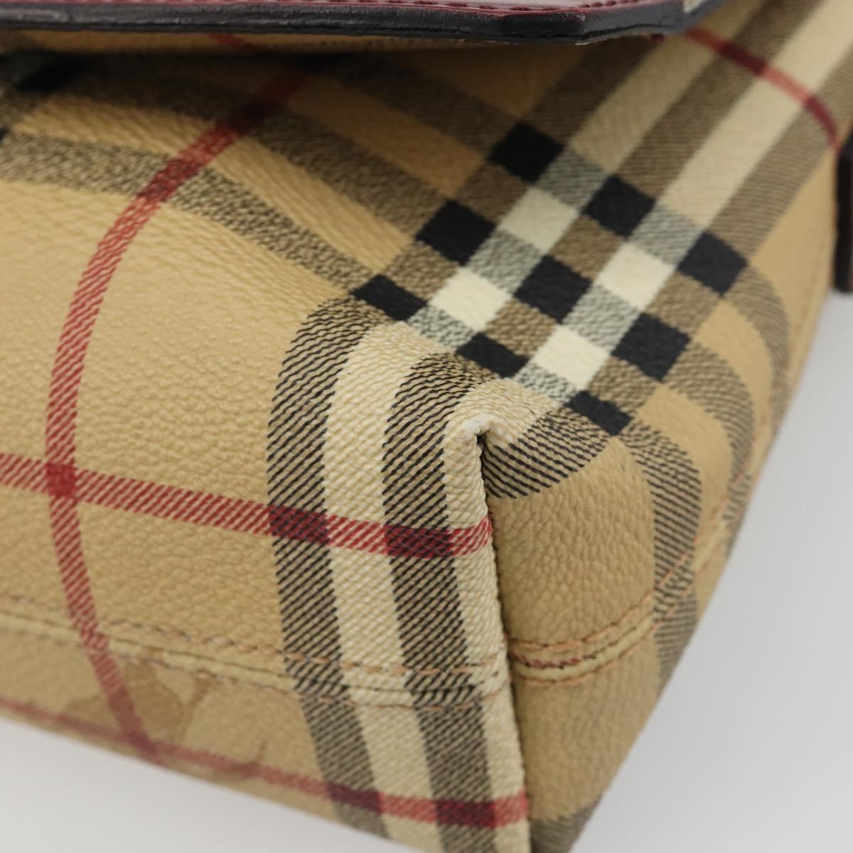 BURBERRY Nova Check Shoulder Bag PVC Beige Silver Auth yk20589A