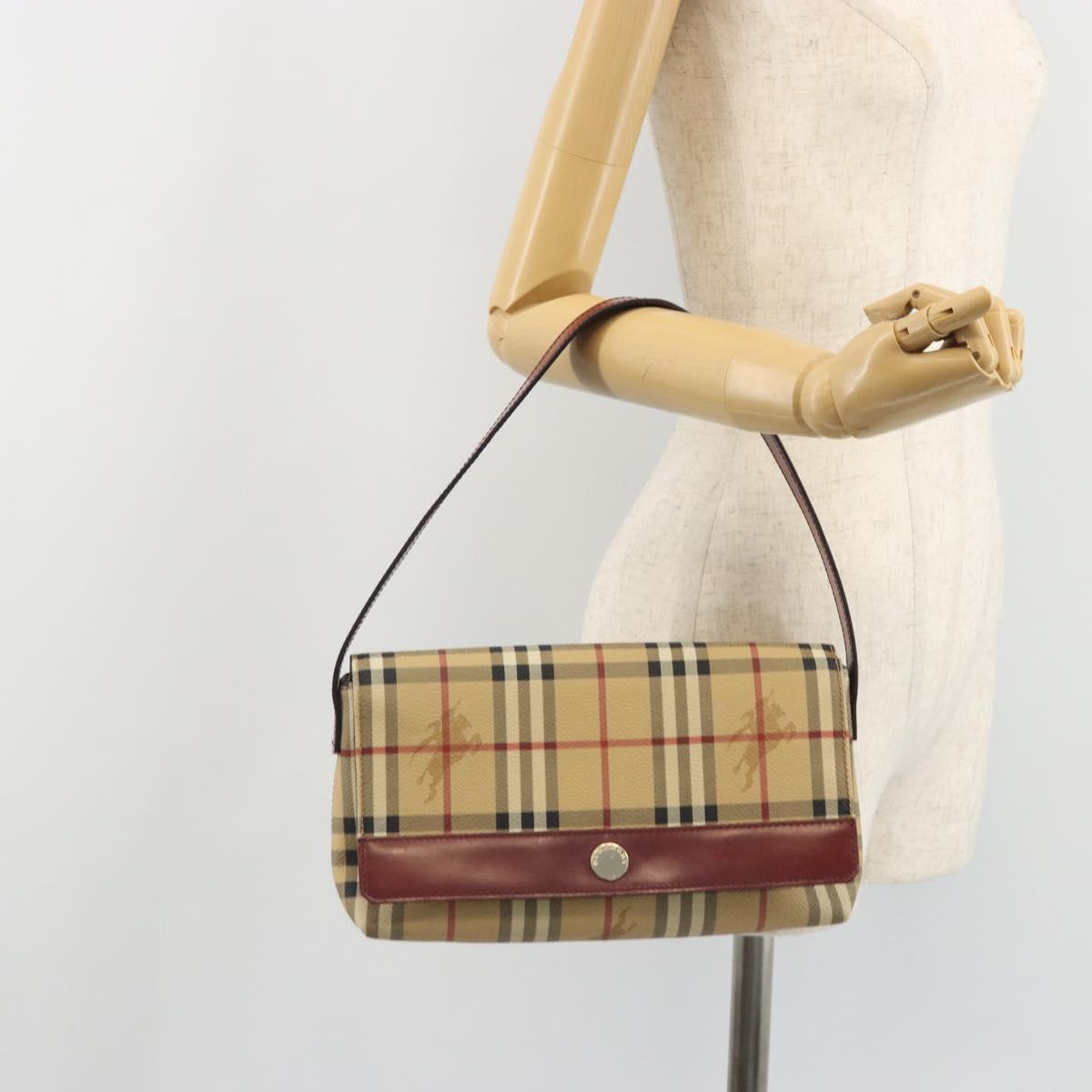 BURBERRY Nova Check Shoulder Bag PVC Beige Silver Auth yk20589A