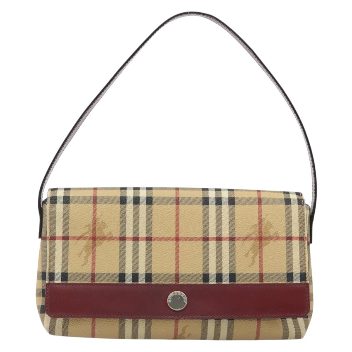 BURBERRY Nova Check Shoulder Bag PVC Beige Silver Auth yk20589A