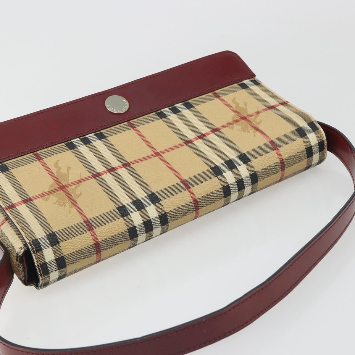 BURBERRY Nova Check Shoulder Bag PVC Beige Silver Auth yk20589A