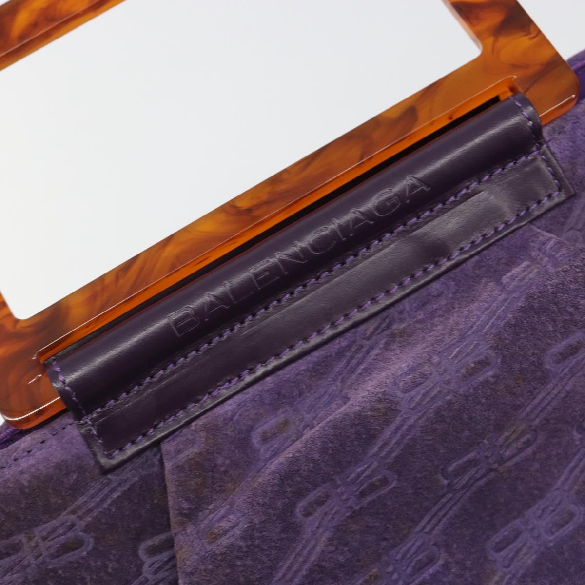 BALENCIAGA Hand Bag Suede Purple Silver Auth yk20590