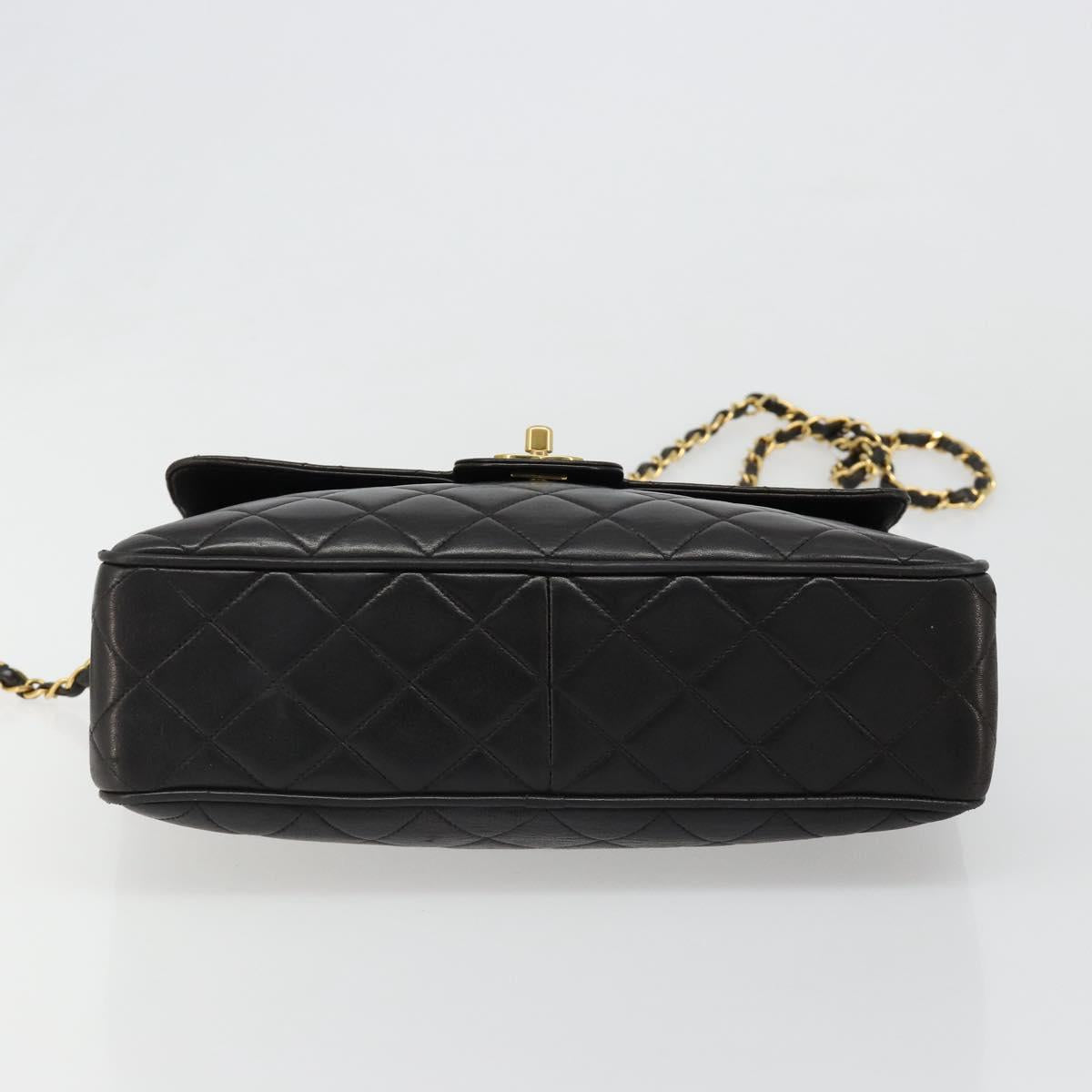 CHANEL Matelasse Chain Shoulder Bag Lamb Skin Black Gold CC Auth yk20591V