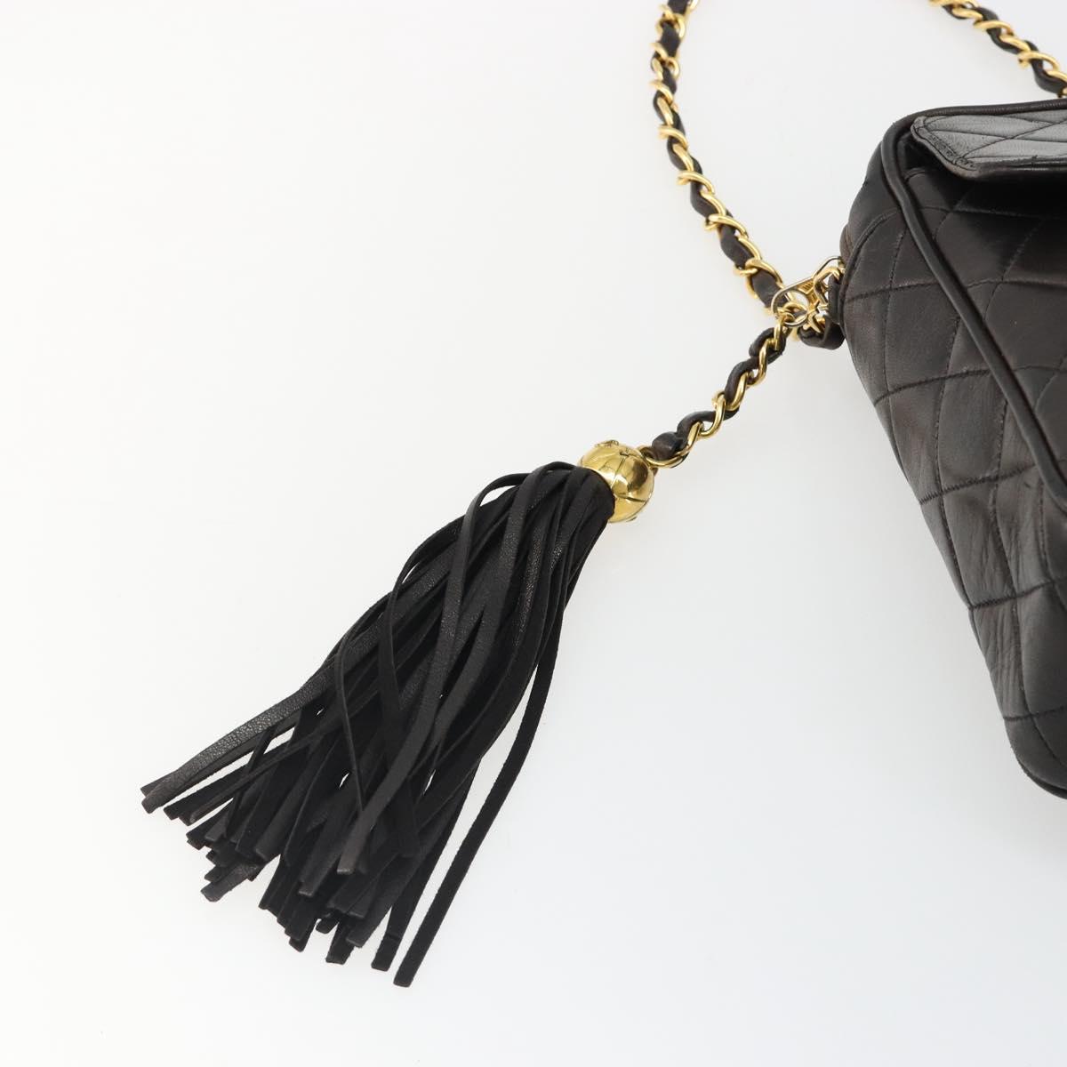 CHANEL Matelasse Chain Shoulder Bag Lamb Skin Black Gold CC Auth yk20591V