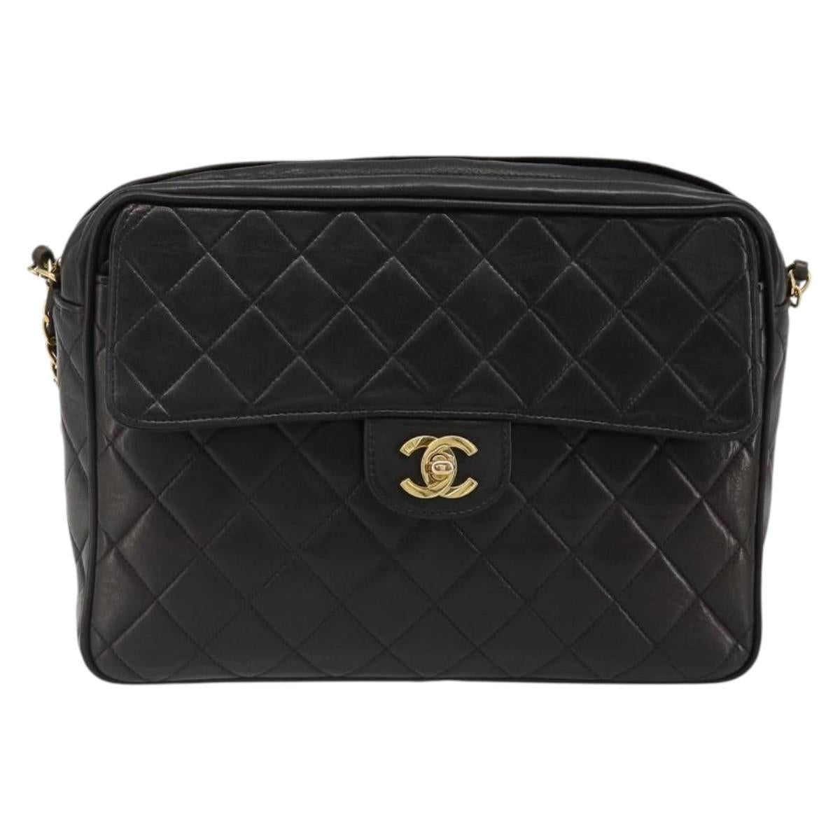 CHANEL Matelasse Chain Shoulder Bag Lamb Skin Black Gold CC Auth yk20591V