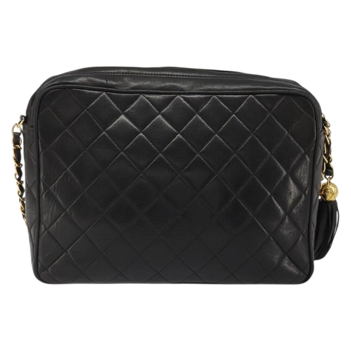 CHANEL Matelasse Chain Shoulder Bag Lamb Skin Black Gold CC Auth yk20591V