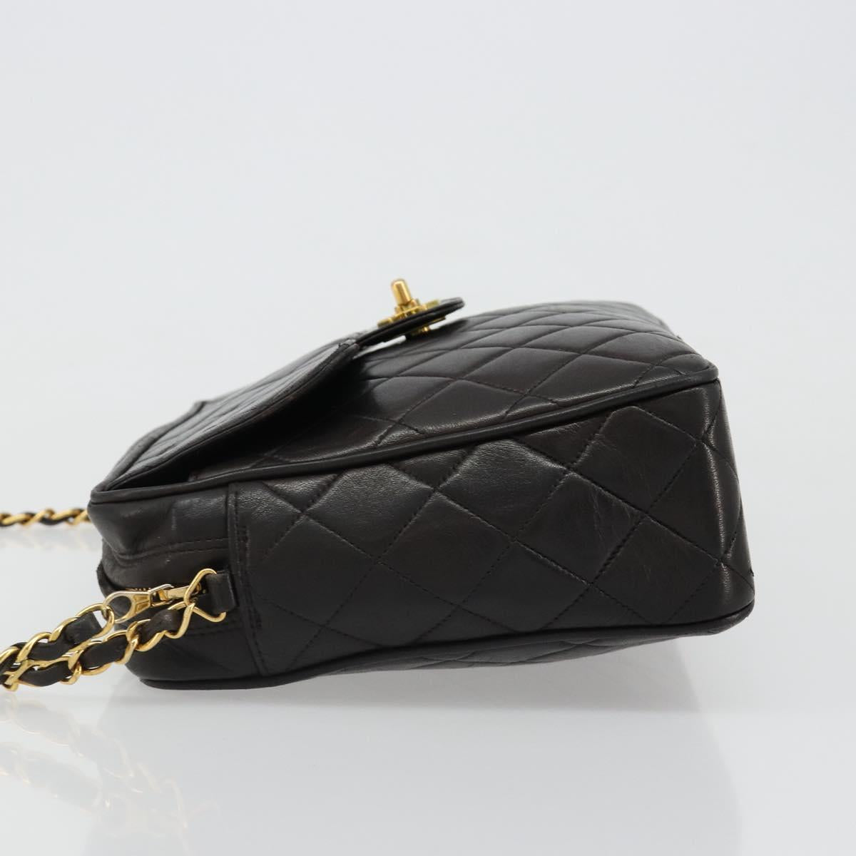 CHANEL Matelasse Chain Shoulder Bag Lamb Skin Black Gold CC Auth yk20591V