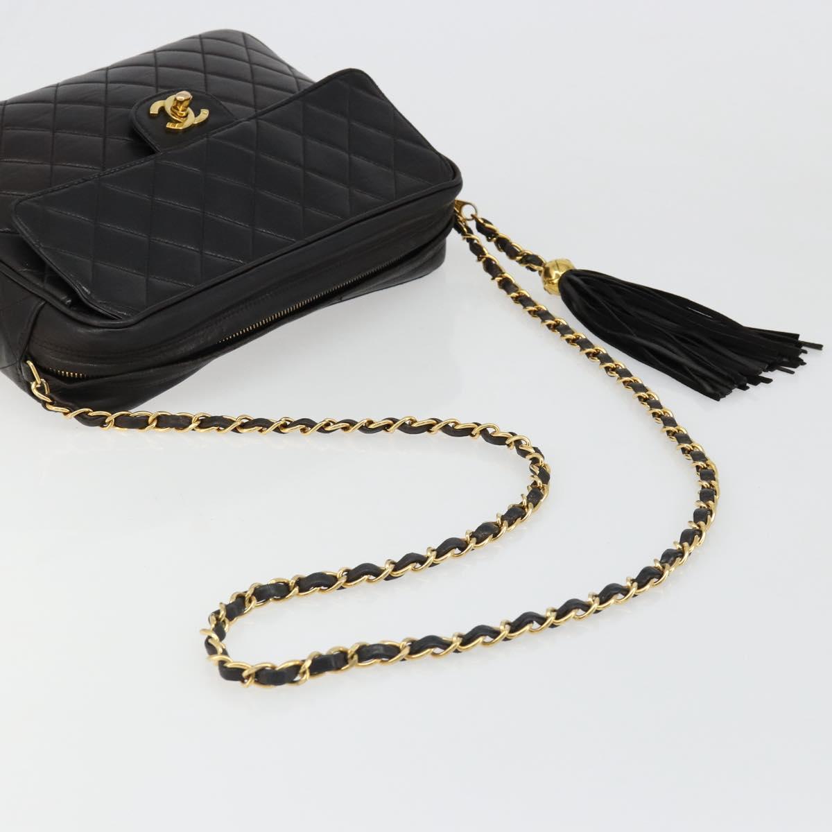 CHANEL Matelasse Chain Shoulder Bag Lamb Skin Black Gold CC Auth yk20591V