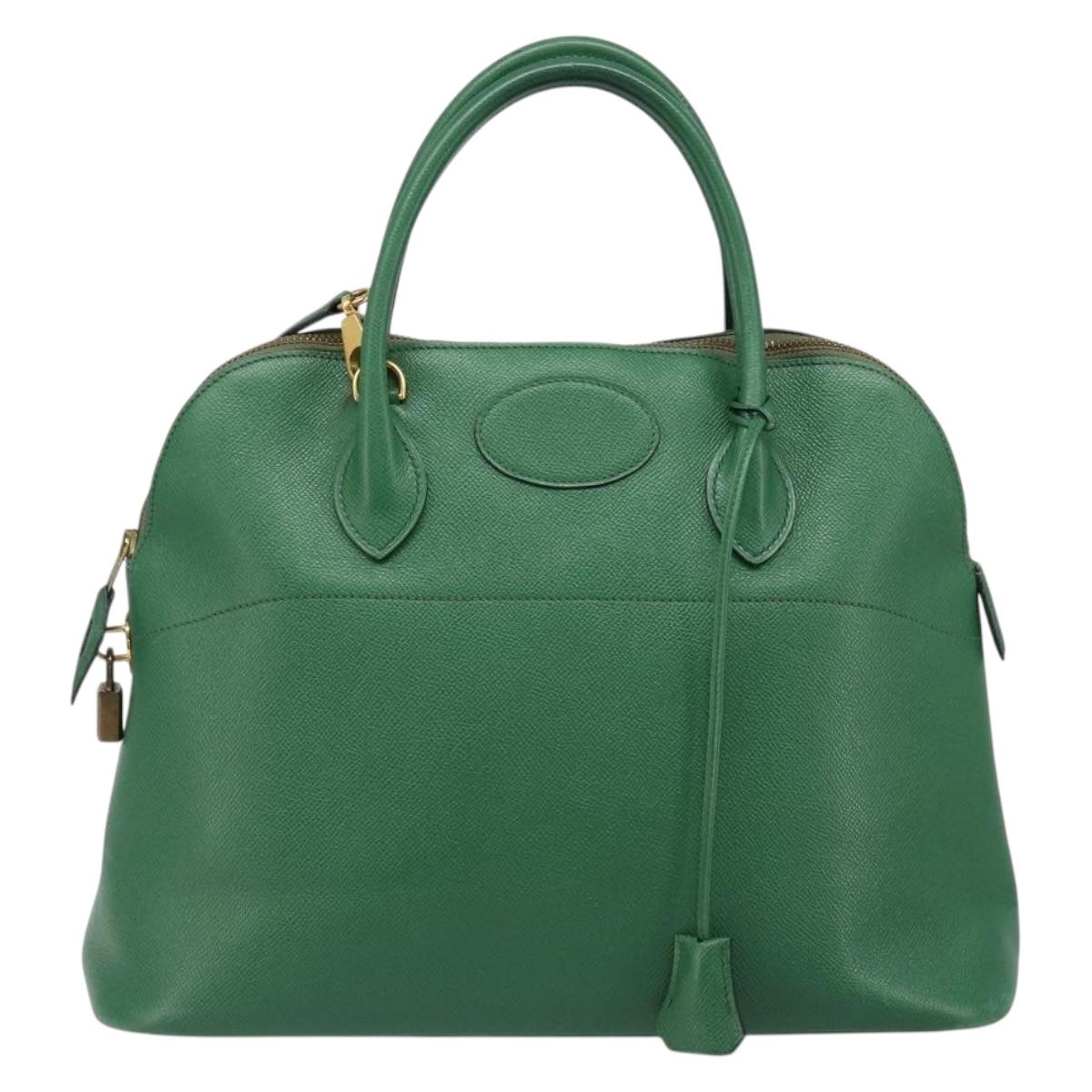 HERMES Courchevel Bolide 37 Hand Bag Leather 2way Green Gold Auth yk20592V